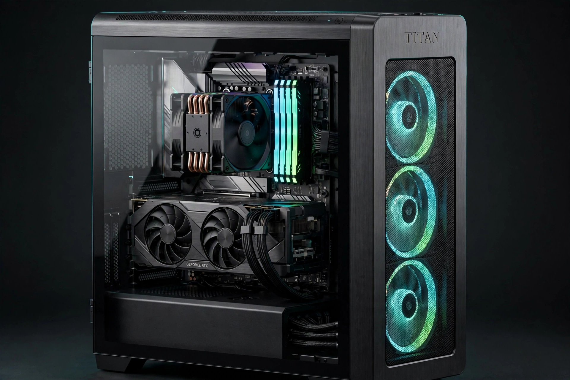 AKC Titan custom gaming PC with tempered glass panel